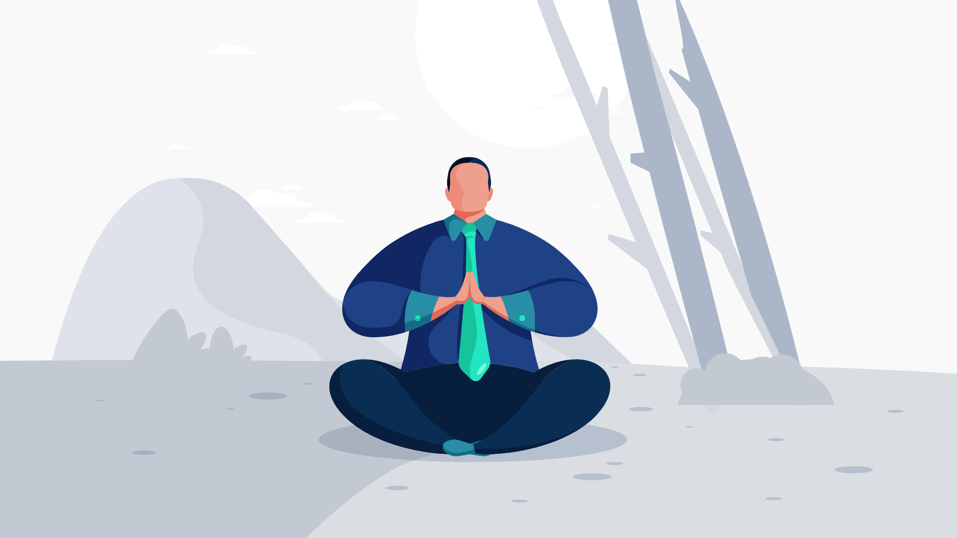 A businessman doing a meditation in the nature.