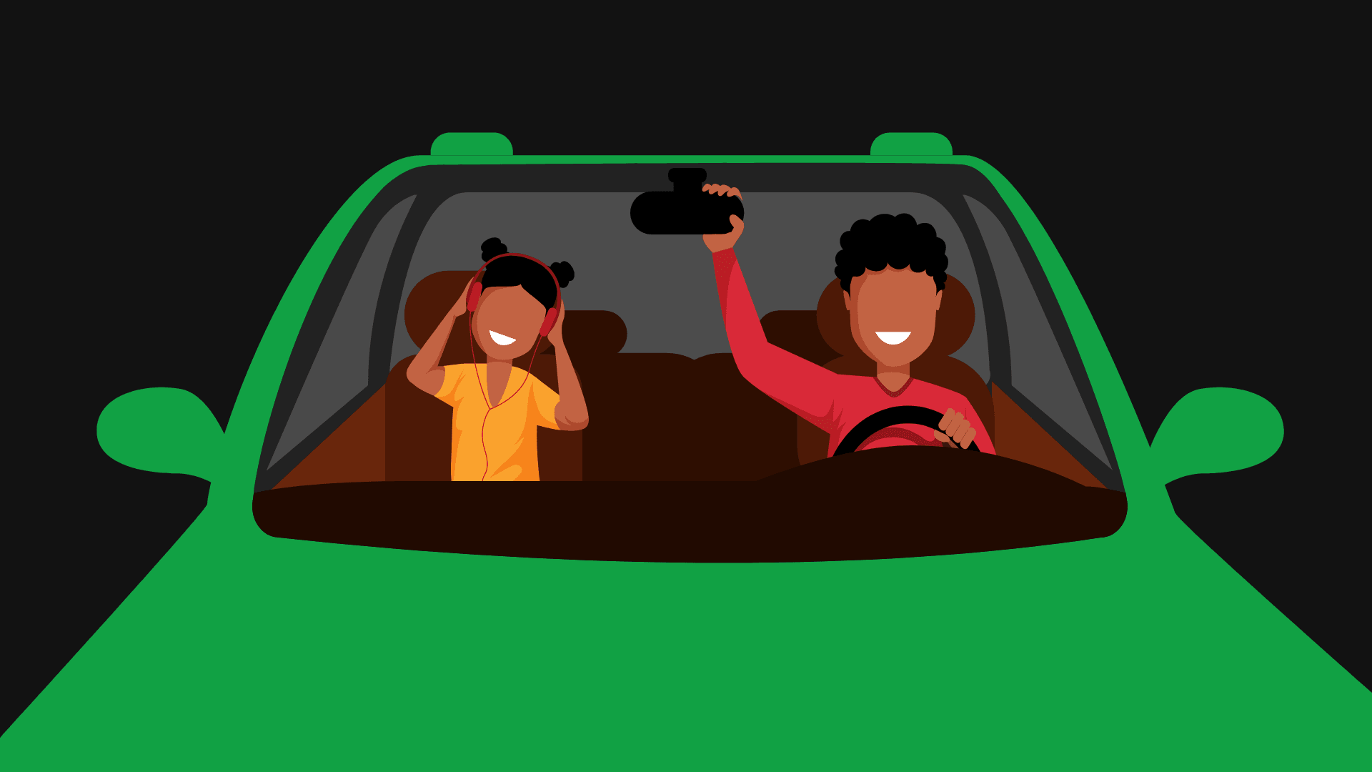 People in a car listening to music from Spotify.