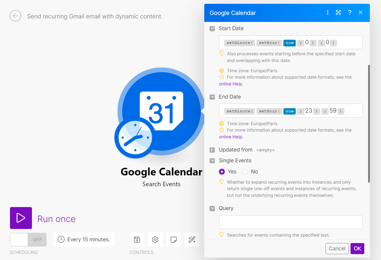 Search Events in Google Calendar