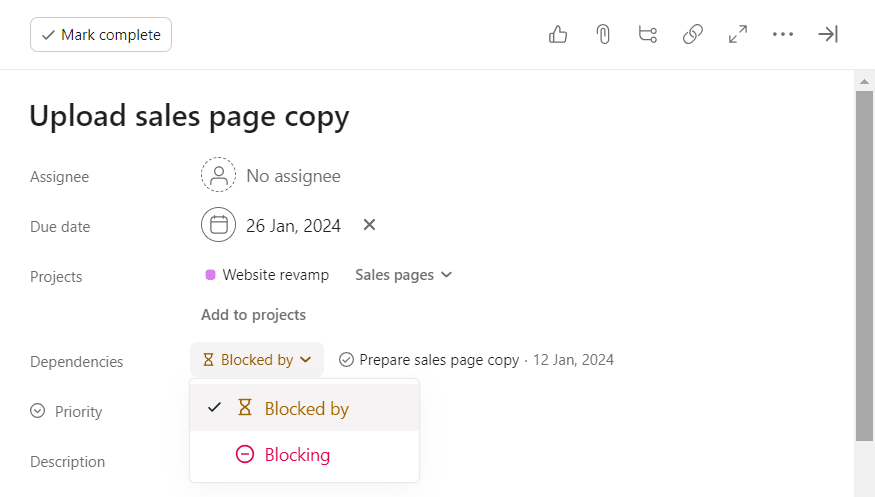 asana task dependency