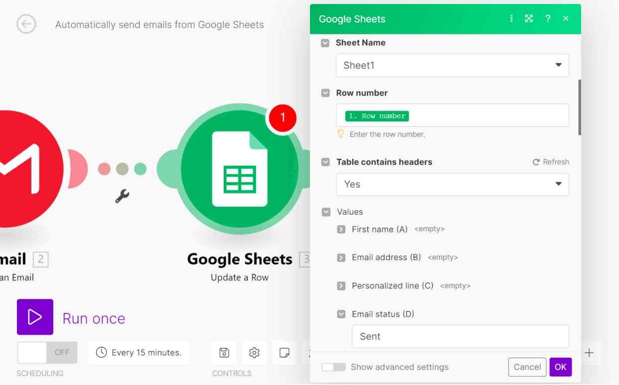 gmail to google sheet step two