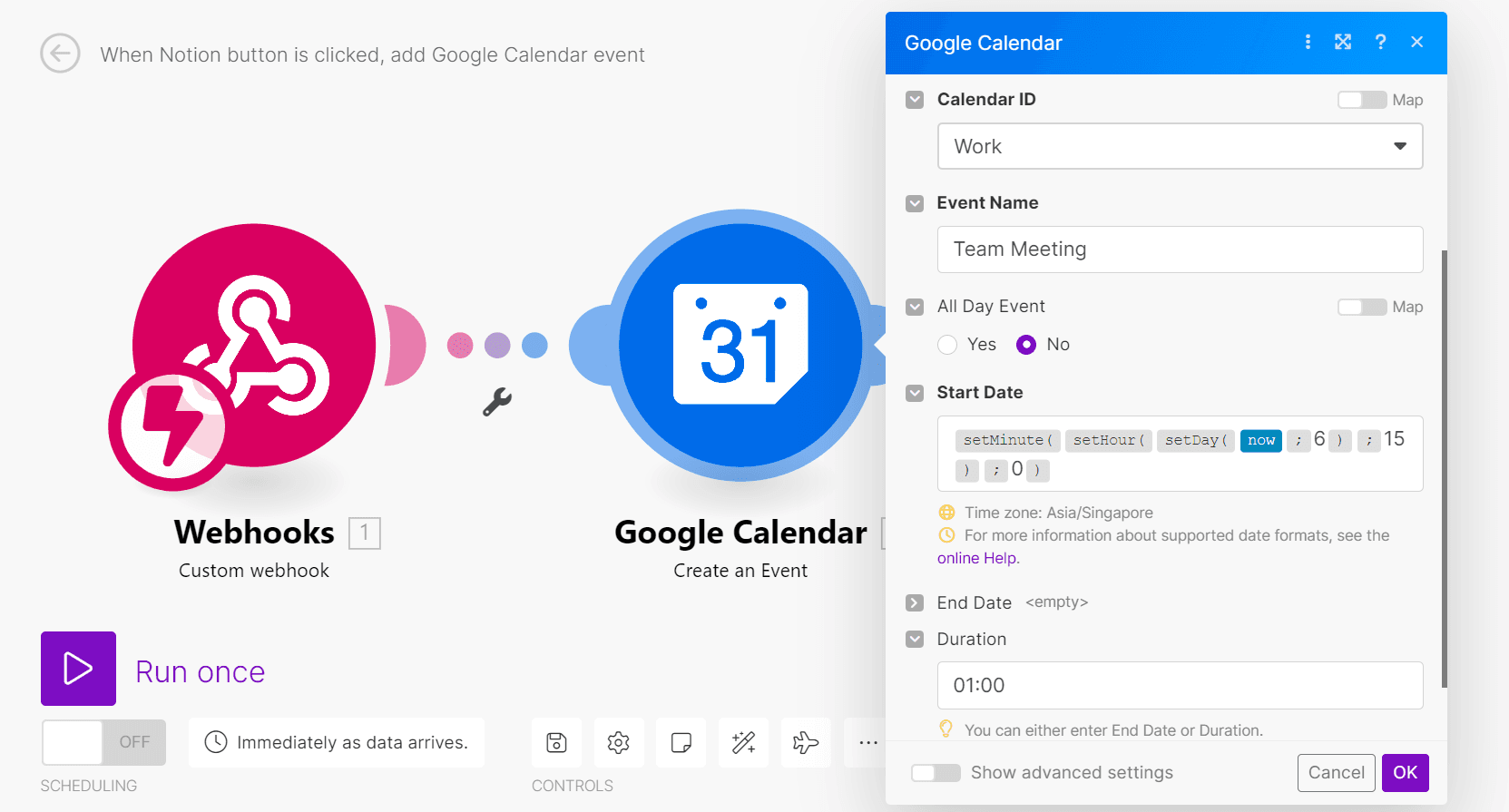 webhook google calendar
