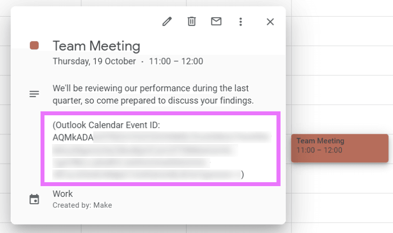 Outlook Calendar event ID sample - 2
