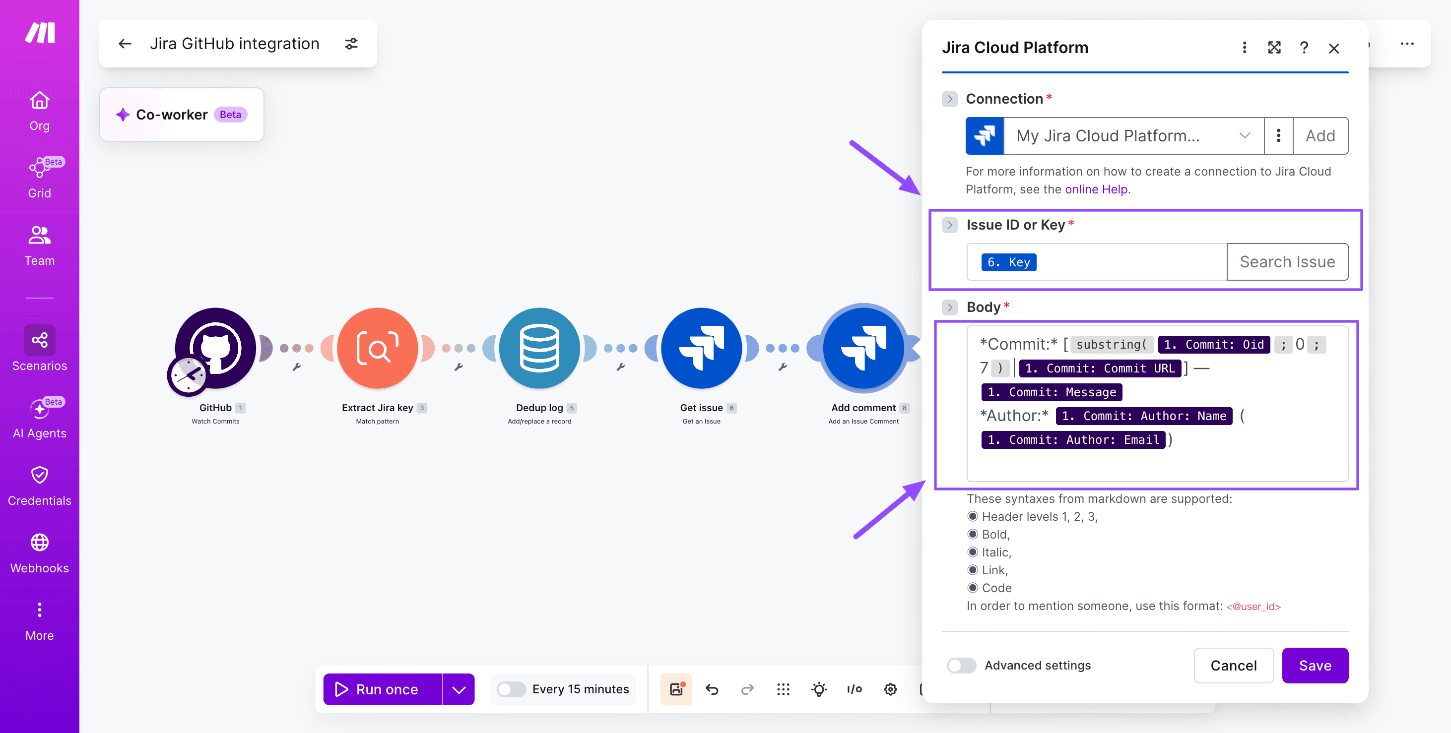 Jira-GitHub-integration-Make-Step 5