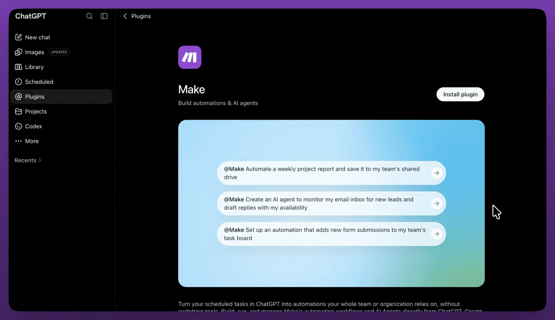 Make plugin for ChatGPT 720p