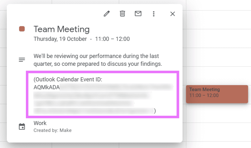 Outlook Calendar event ID sample