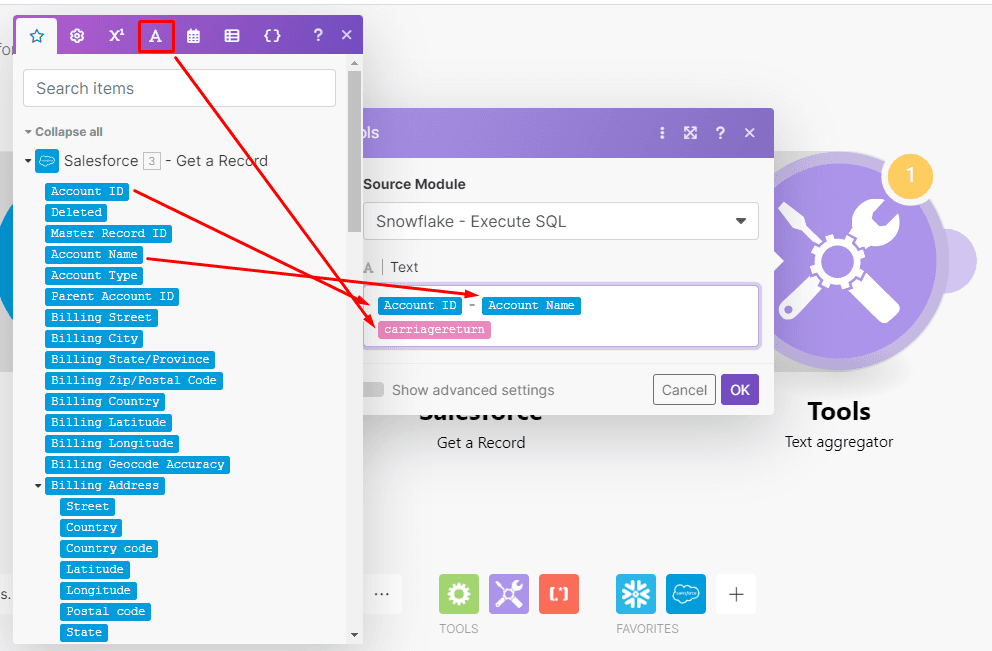 Configuring text aggregator in Make