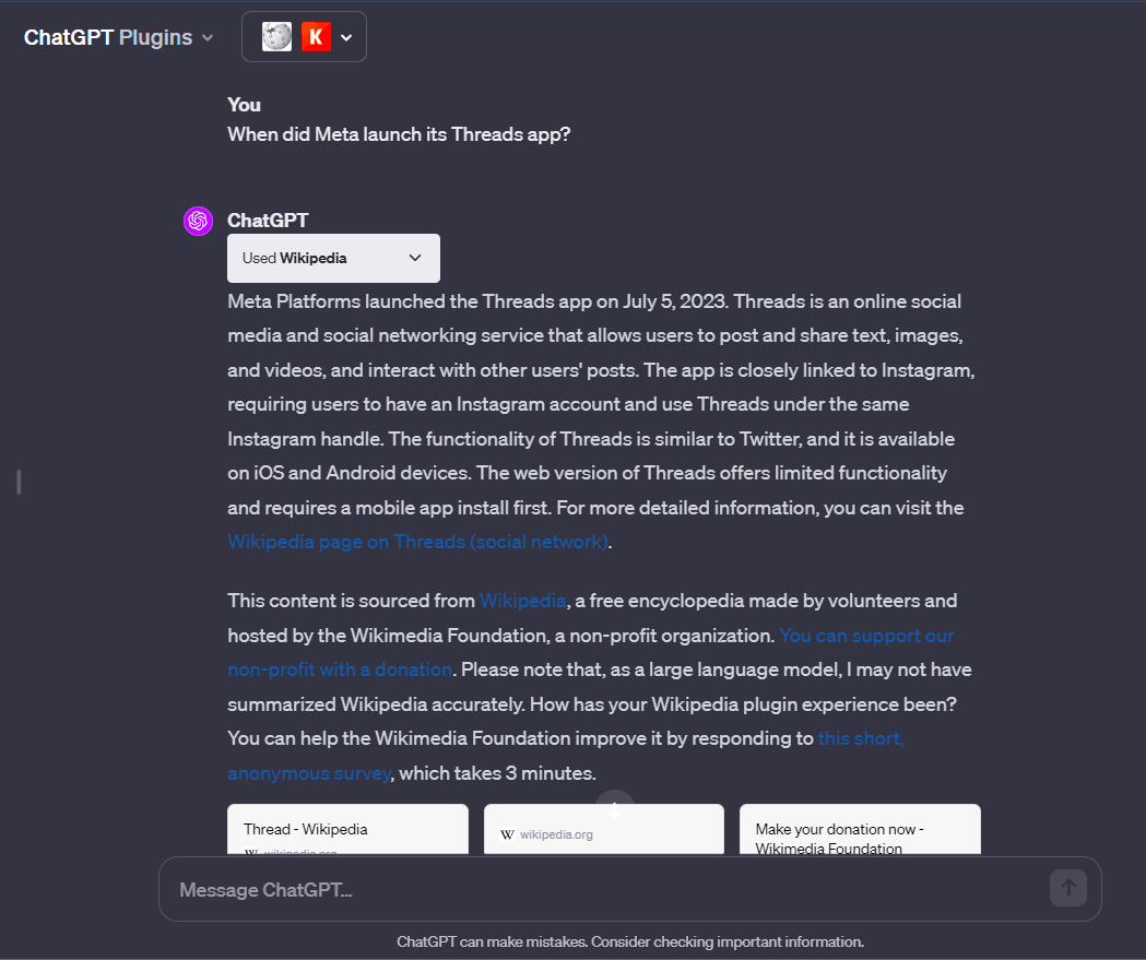 Wikipedia plugin chatgpt