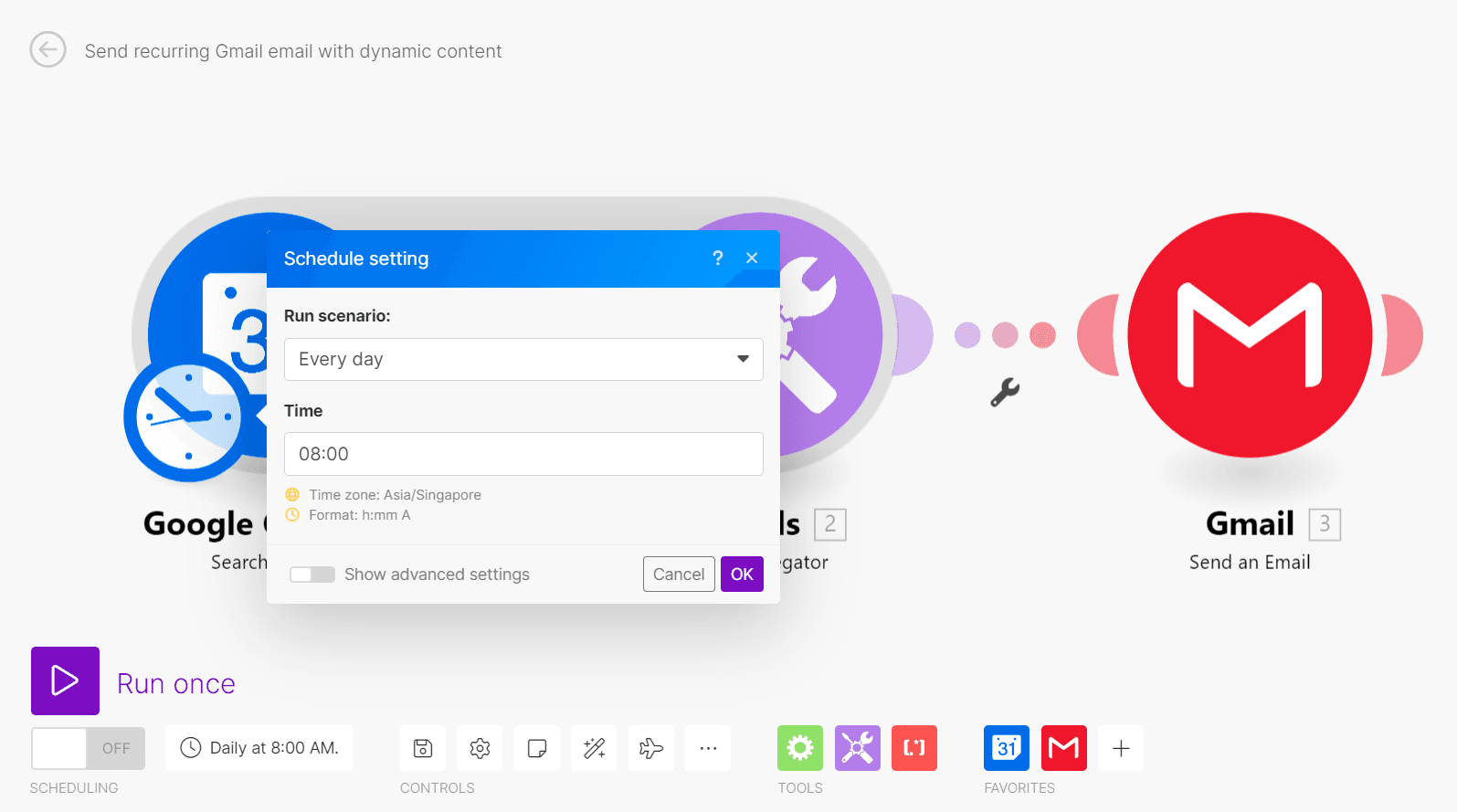 Scenario schedule - dynamic content