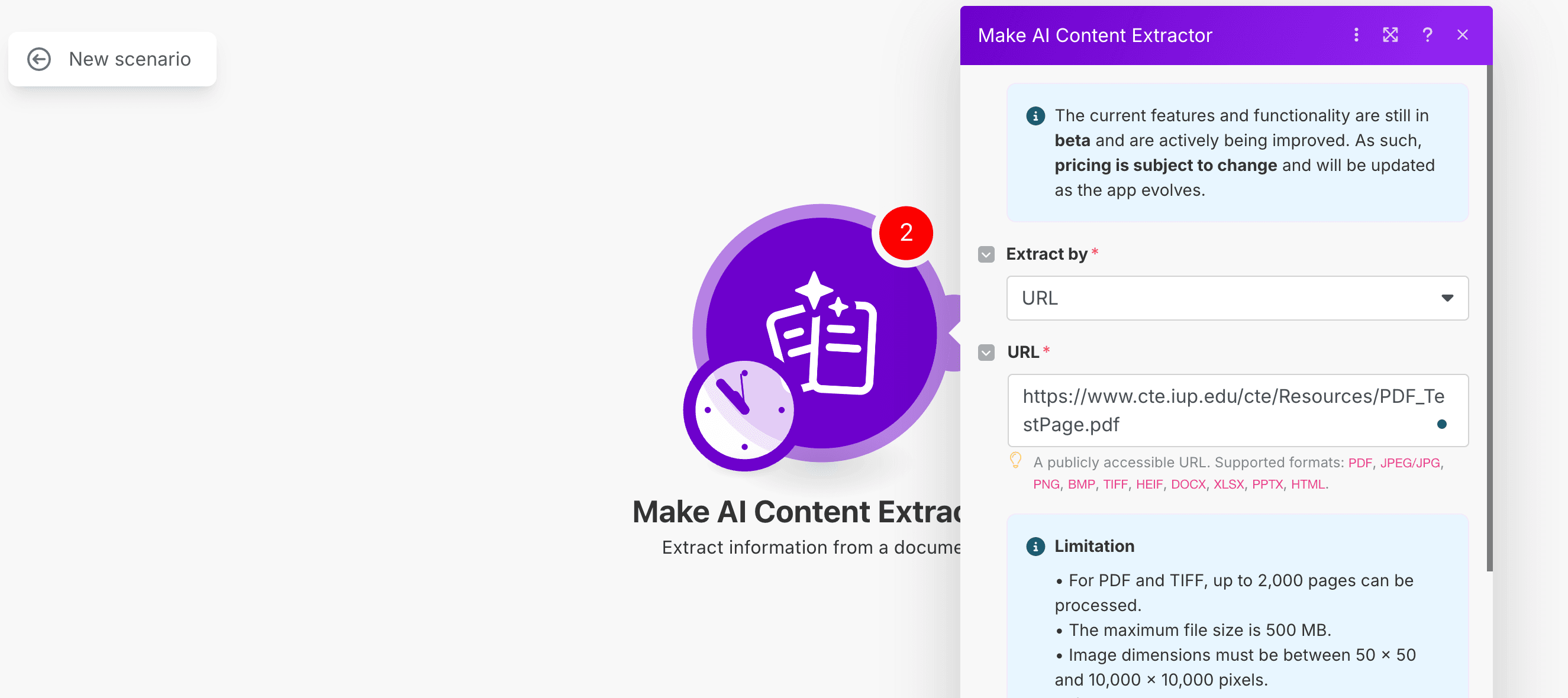 AI Content Extractor menu