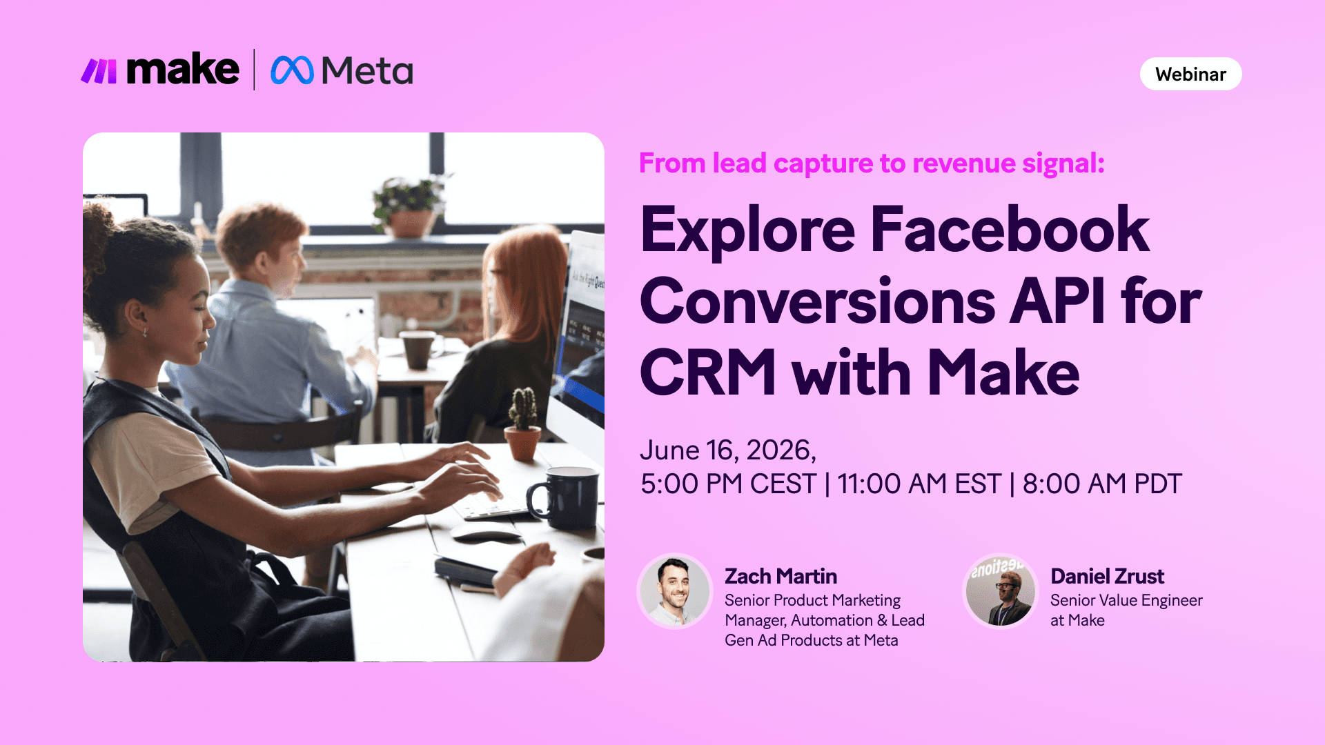 Facebook Conversions API for CRM with Make webinar - landscape image