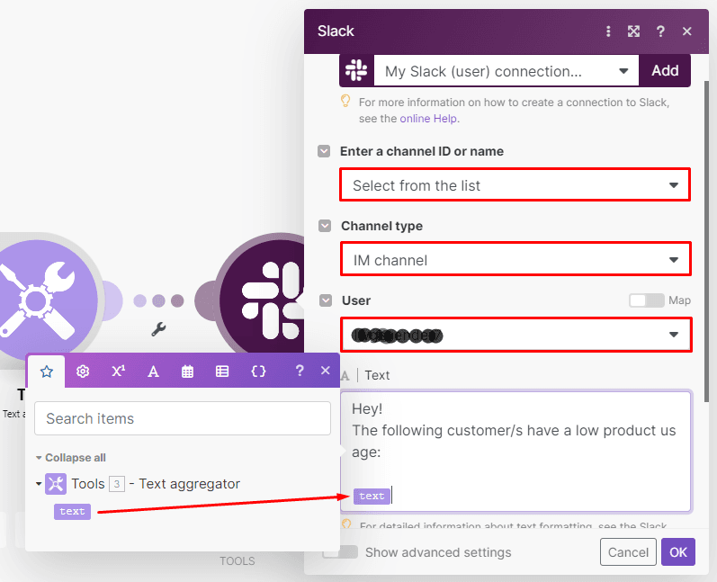 Configuring Slack module in Make