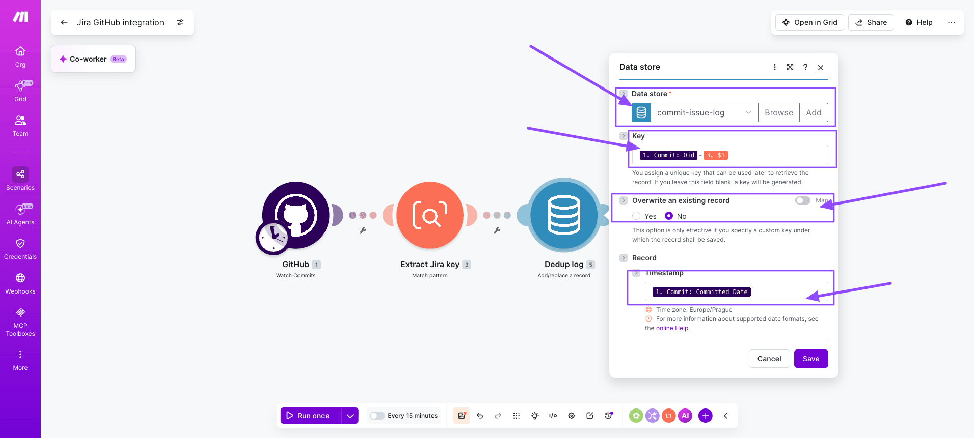 Jira-GitHub-integration-Make- Step 3