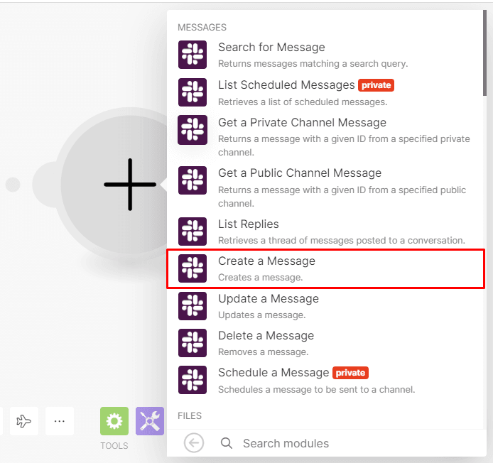Slack - Create a Message module in Make