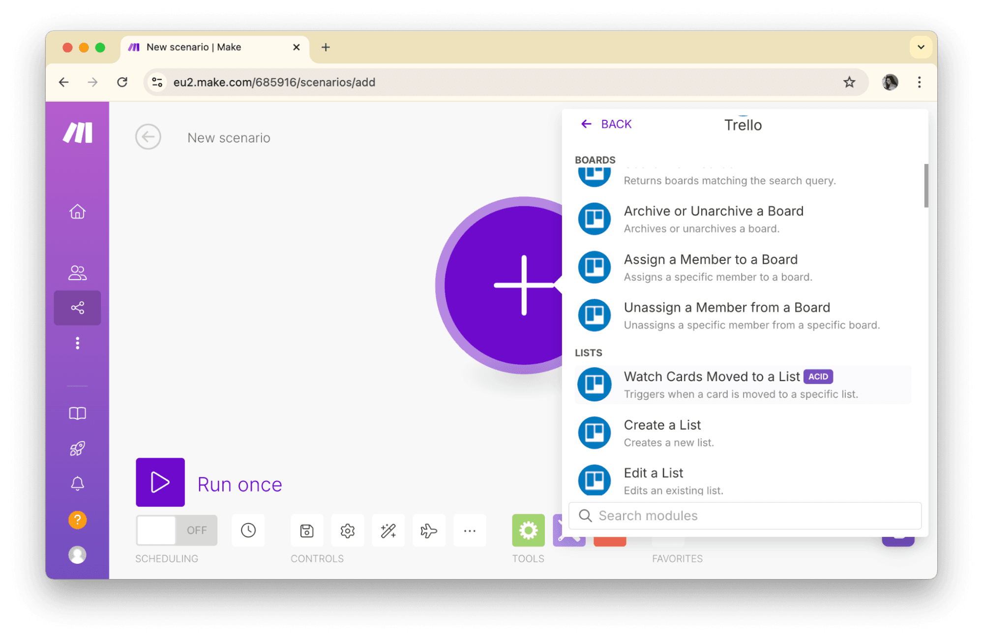 triggers for trello app on make.com