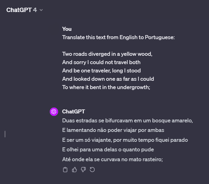 ChatGPT language translation