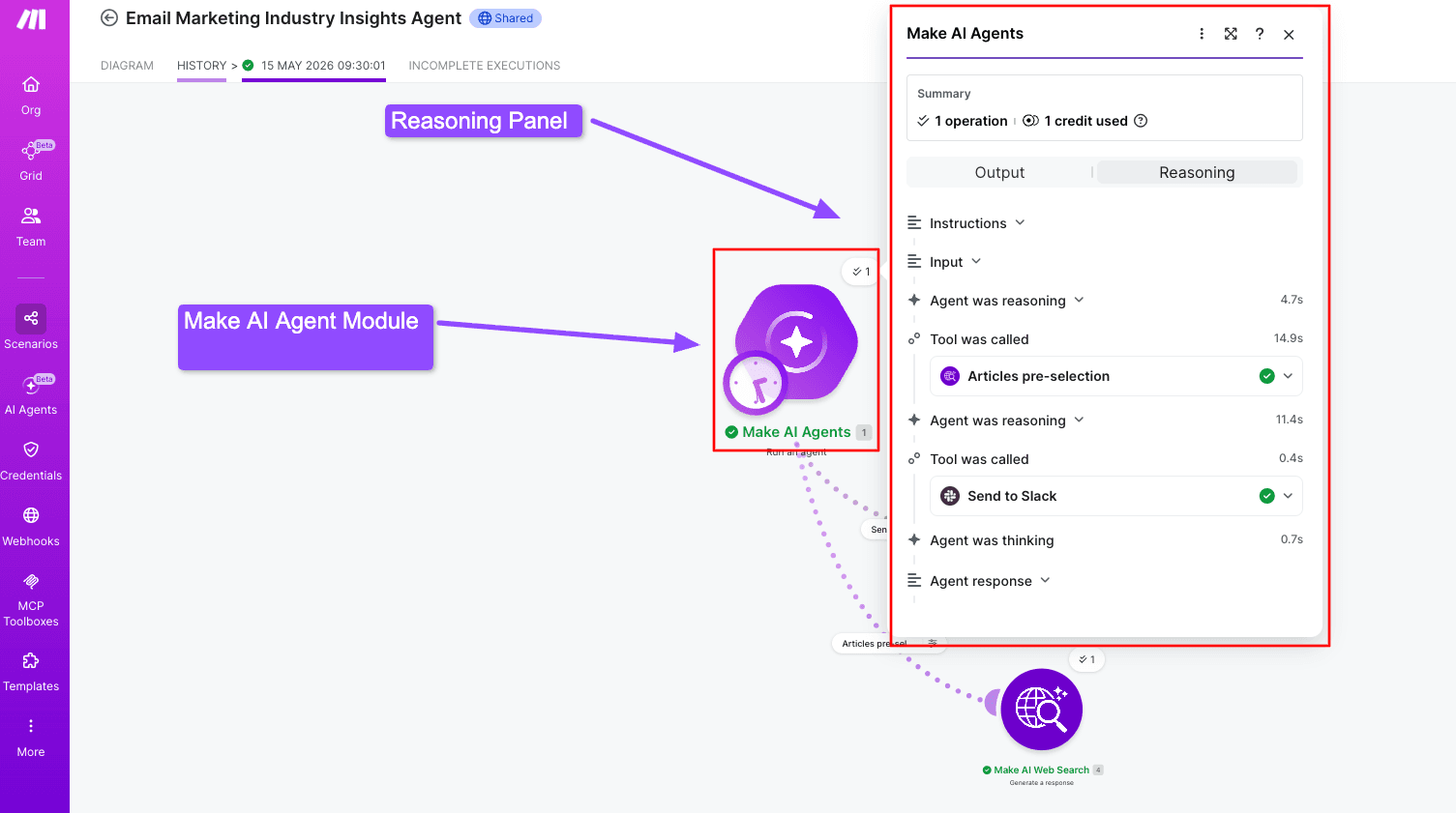 make-ai-agent-reasoning-panel-execution-history
