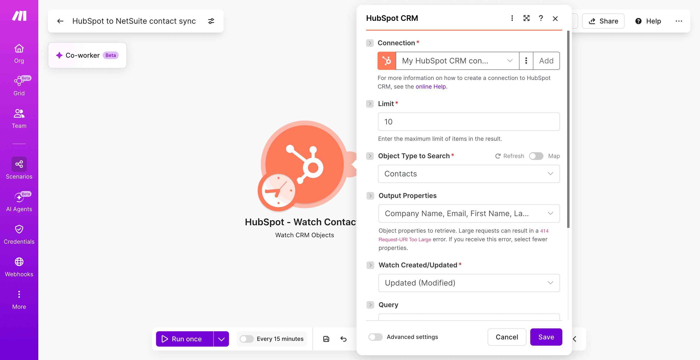 HubSpot-to-NetSuite-contact-sync-Make-Step 1