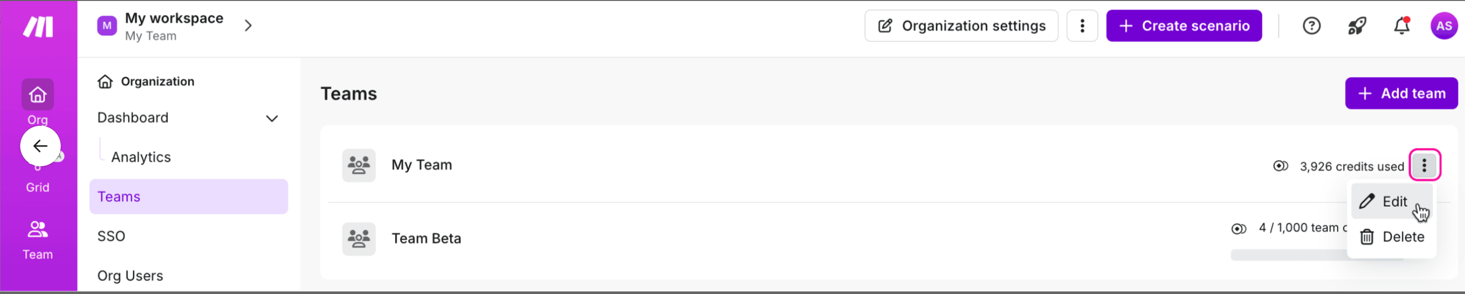 Ensure governance with the Credits Team Limits