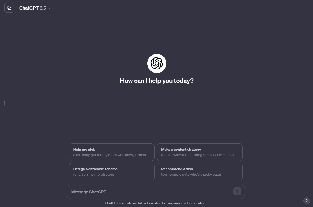 ChatGPT welcome screen