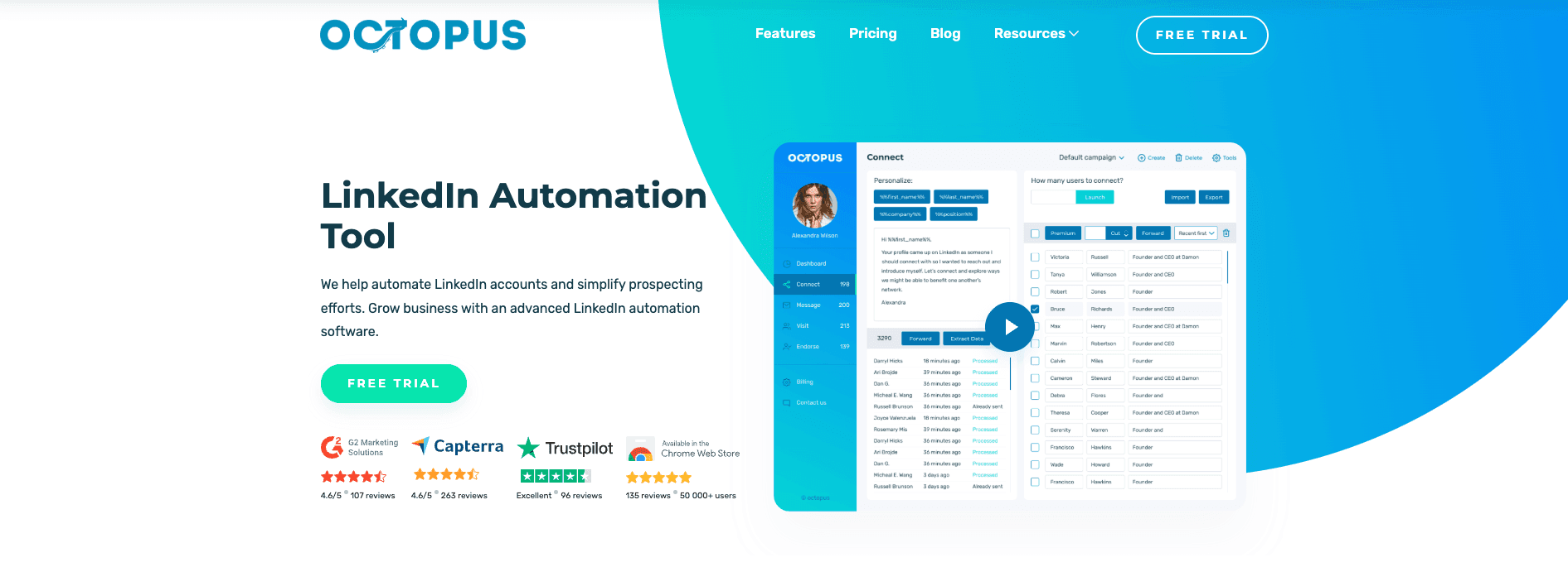 Octopus CRM homepage screenshot