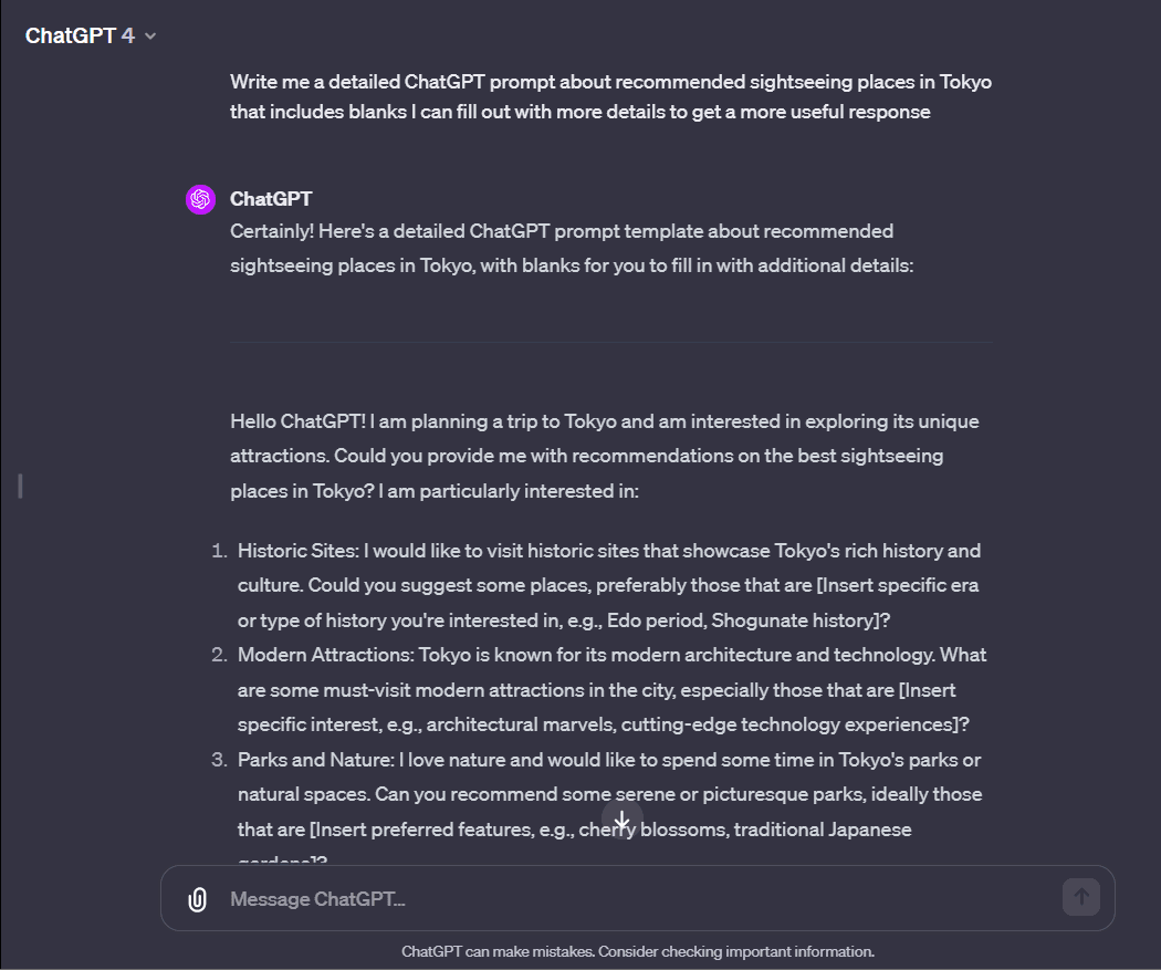 Detailed Tokyo ChatGPT prompt