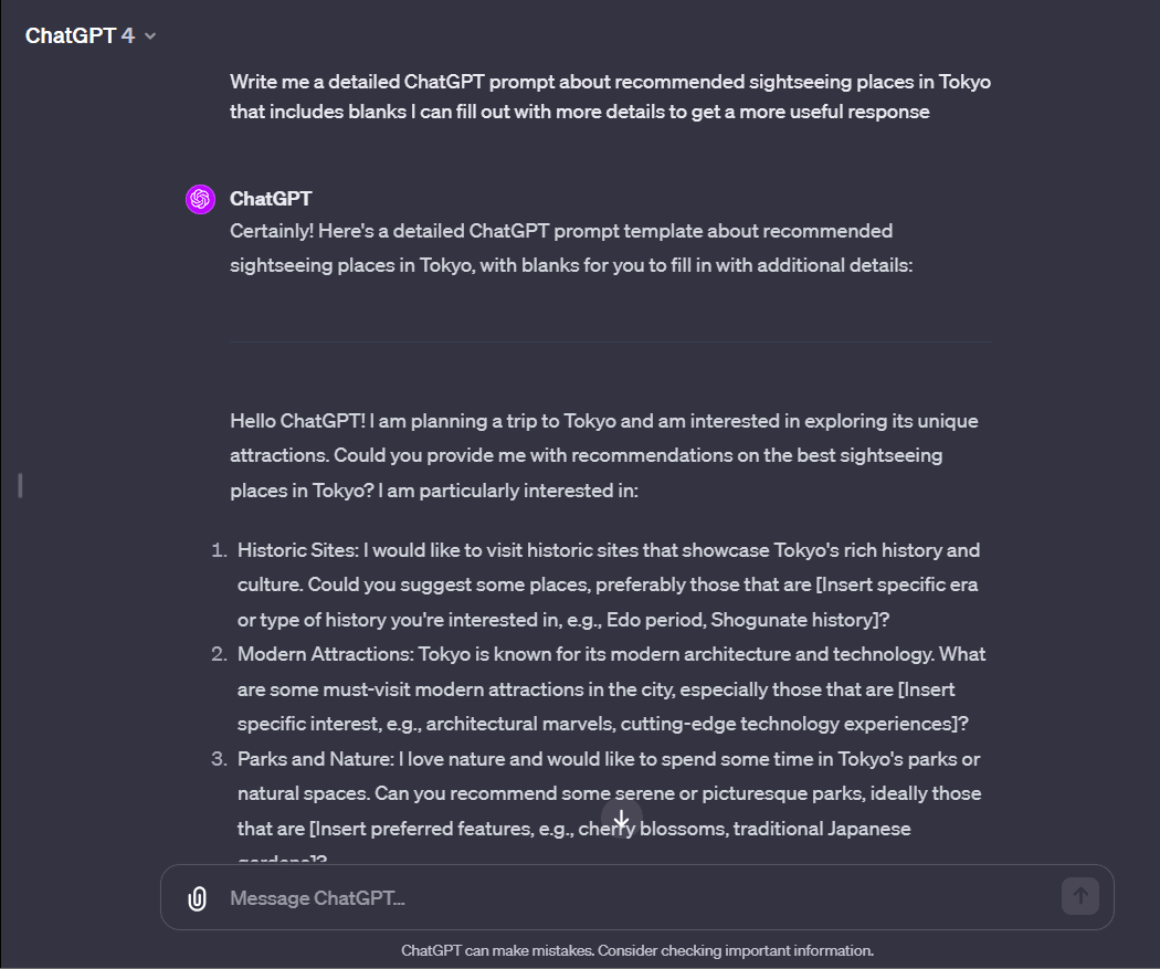 Detailed Tokyo ChatGPT prompt