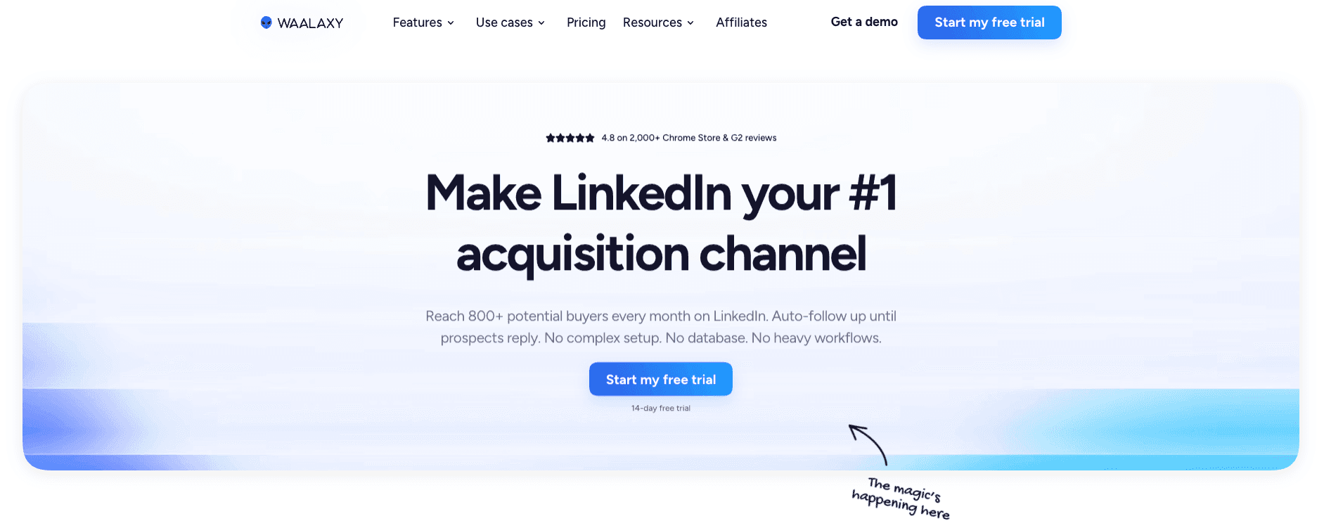 Waalaxy- Homepage screenshot