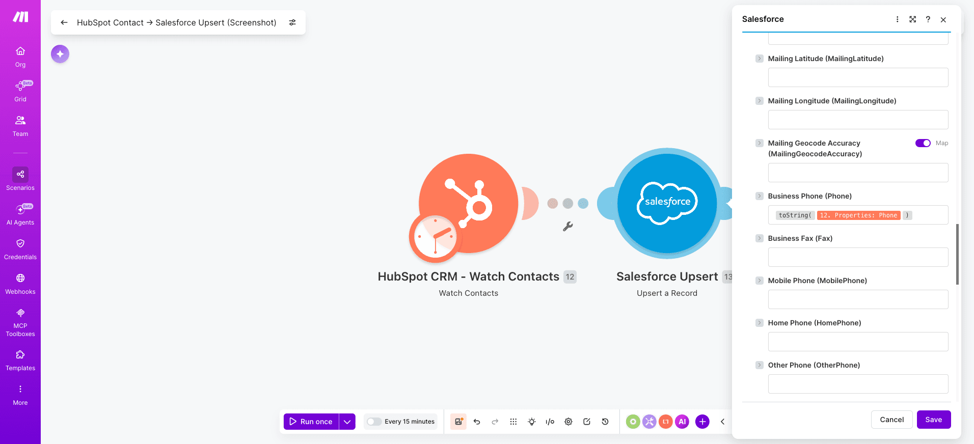 Make scenario image for salesforce & Hubspot