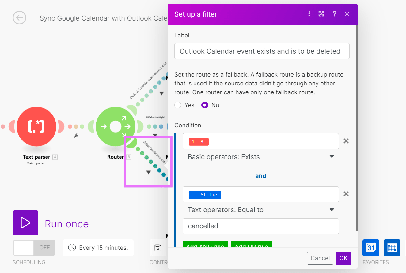 Filter - OCal event exists and is to be deleted