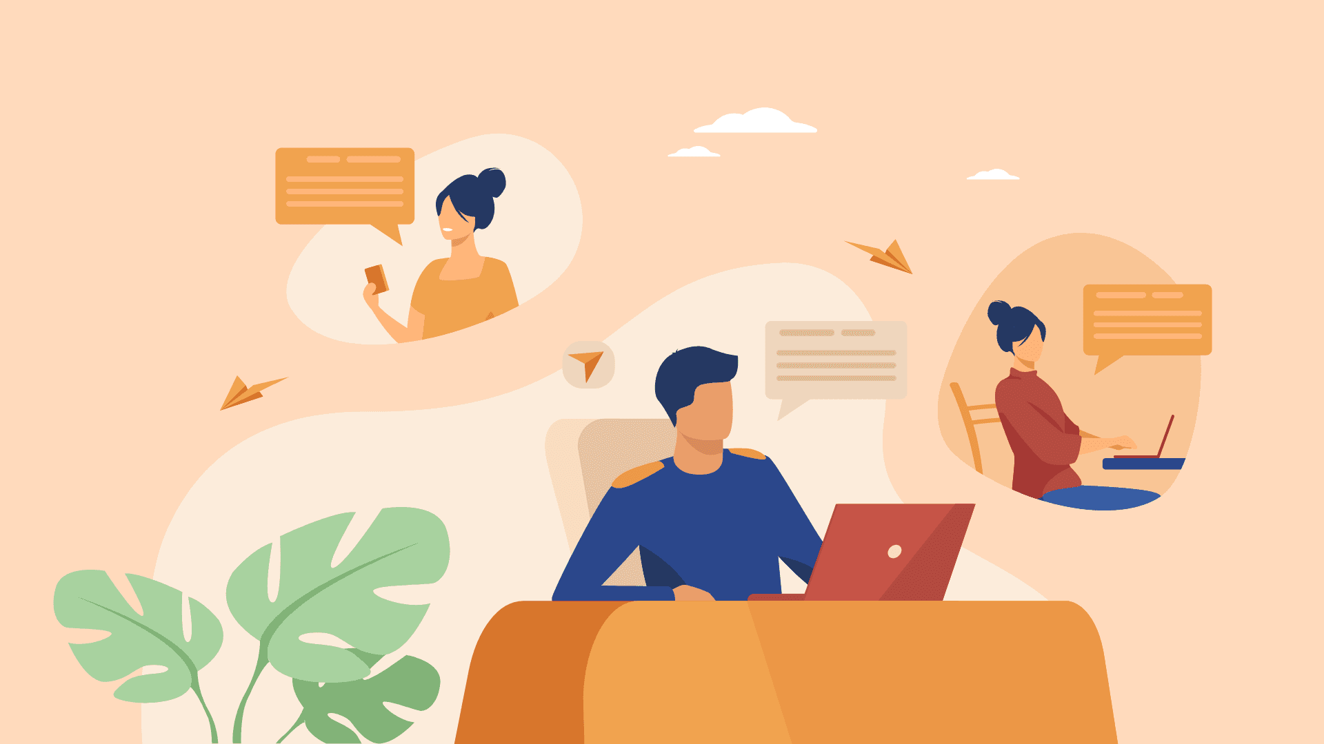 Remote team members having an online communication.