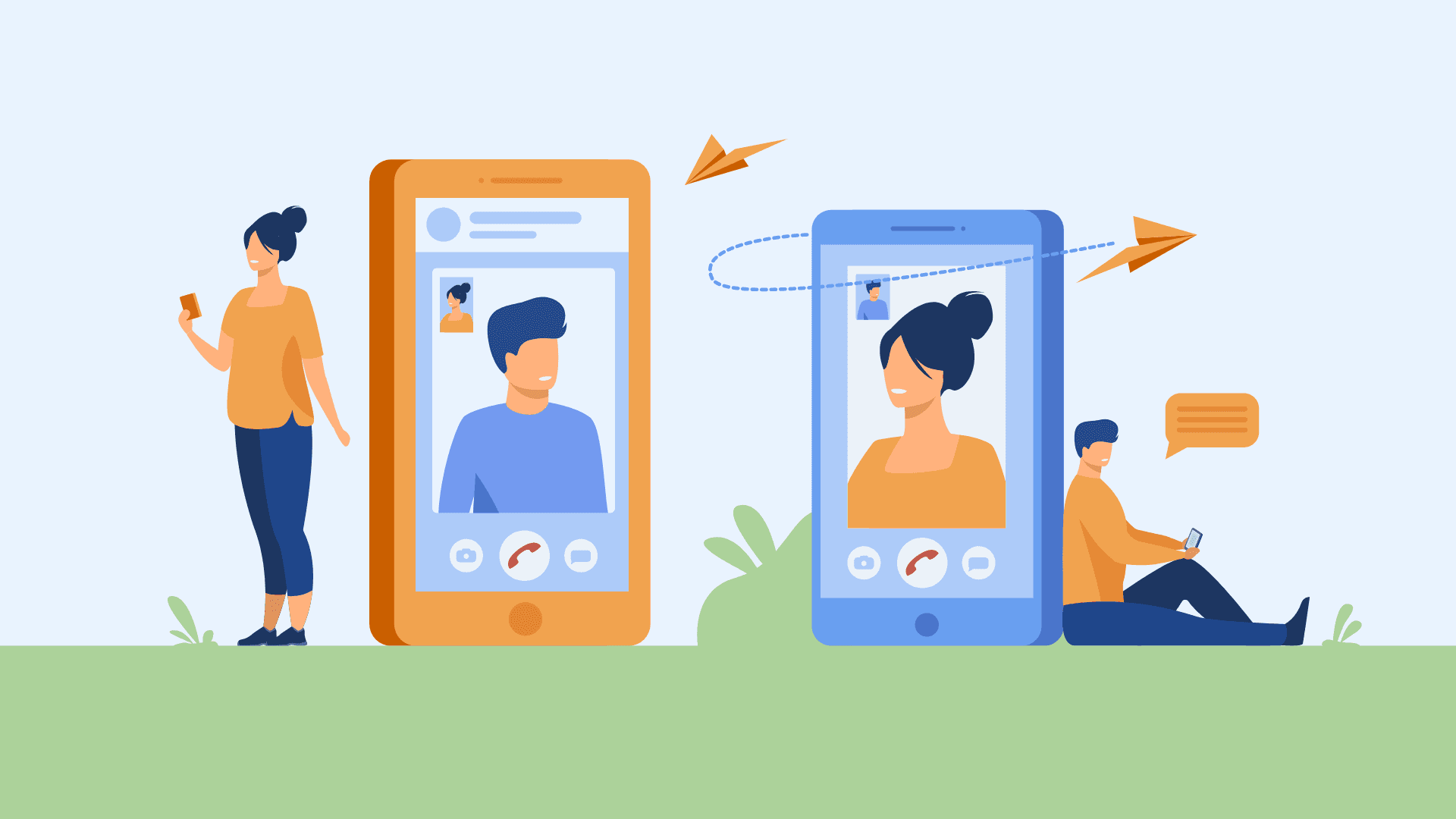 Two people automating voice calls and sms.