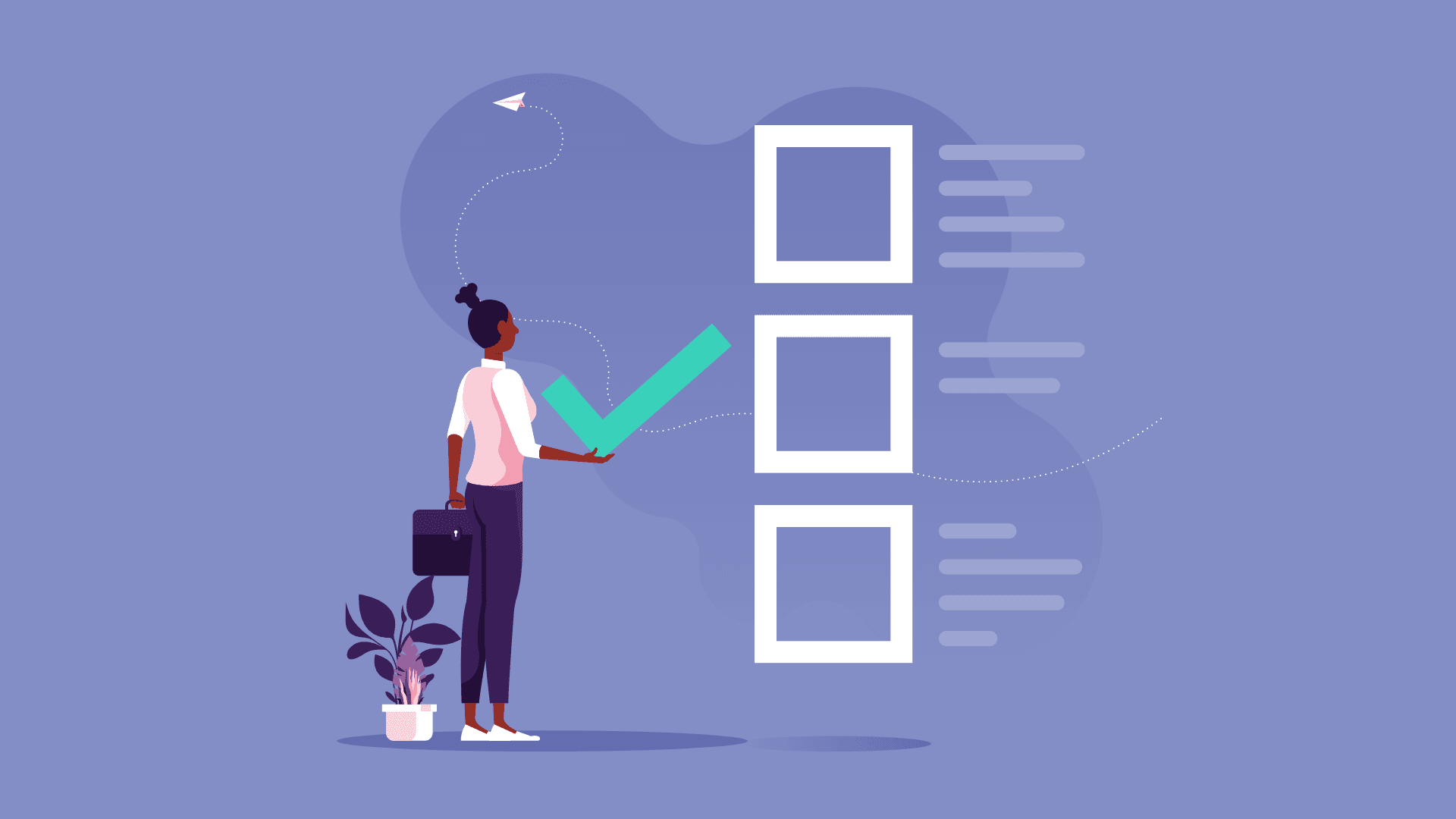 A businesswoman organizing and automating tasks.