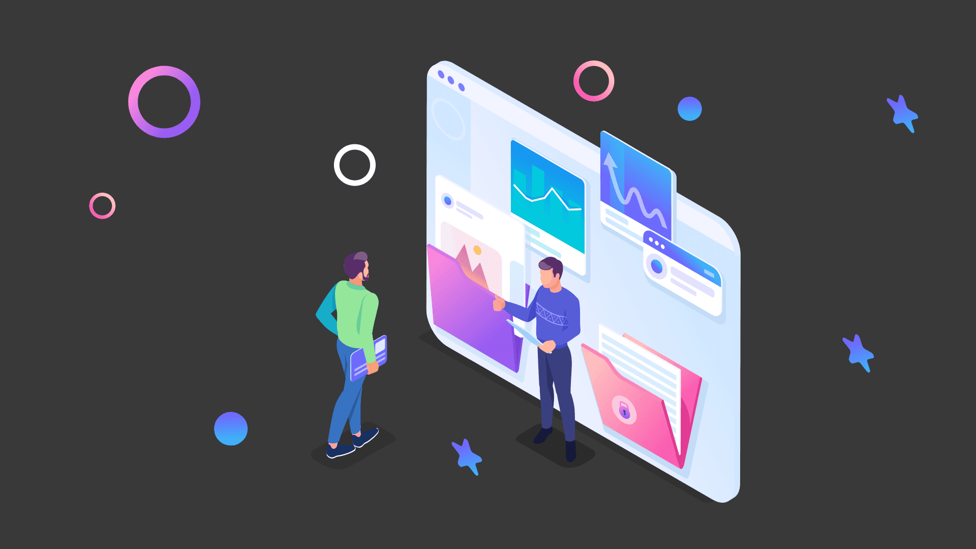 Two colleagues integrating marketing apps.