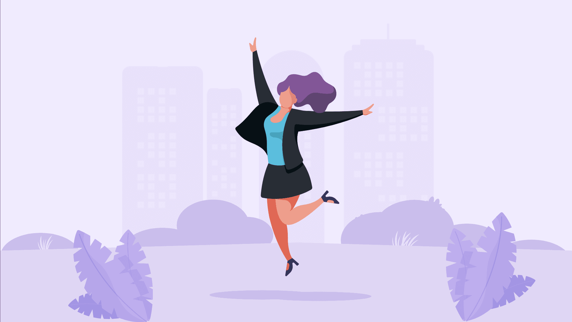 A happy businesswoman jumping outside.