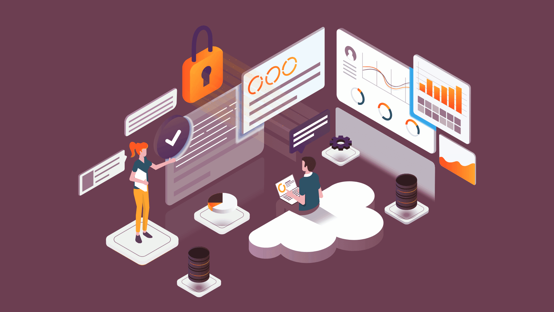 Two people working on iPaaS cloud business.