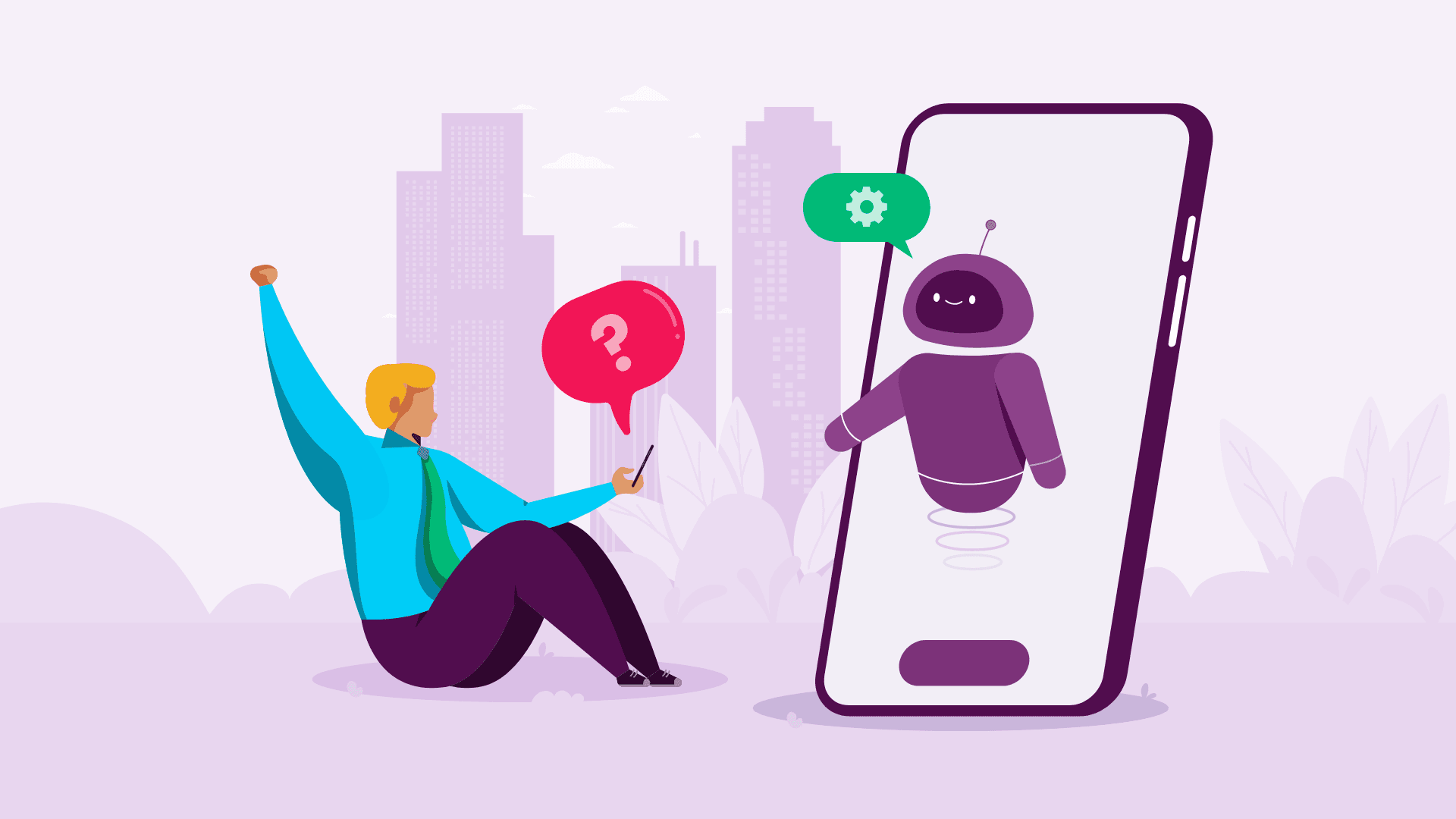 A businessman talking with Slackbot.