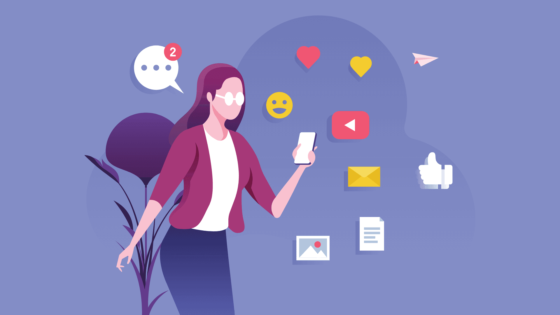 A woman with glasses using social media platforms.