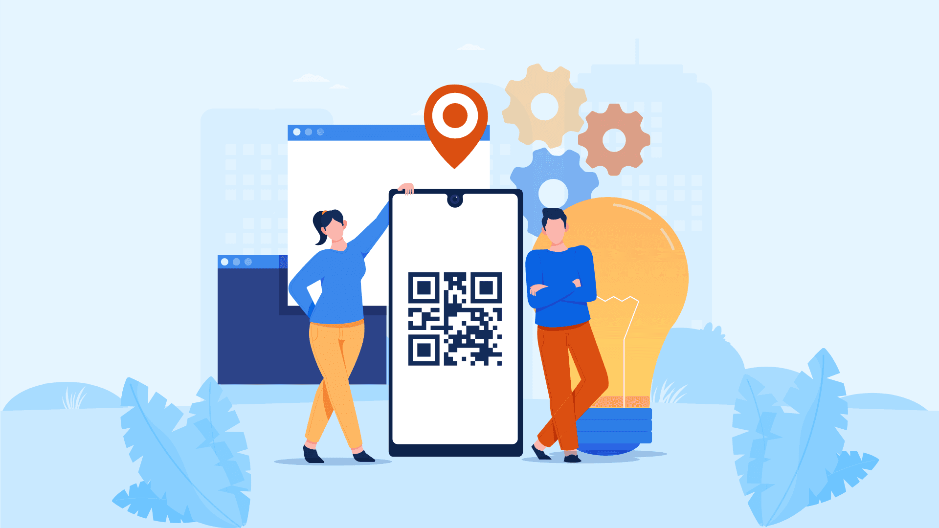 Two people with a phone sharing ideas about barcodes.