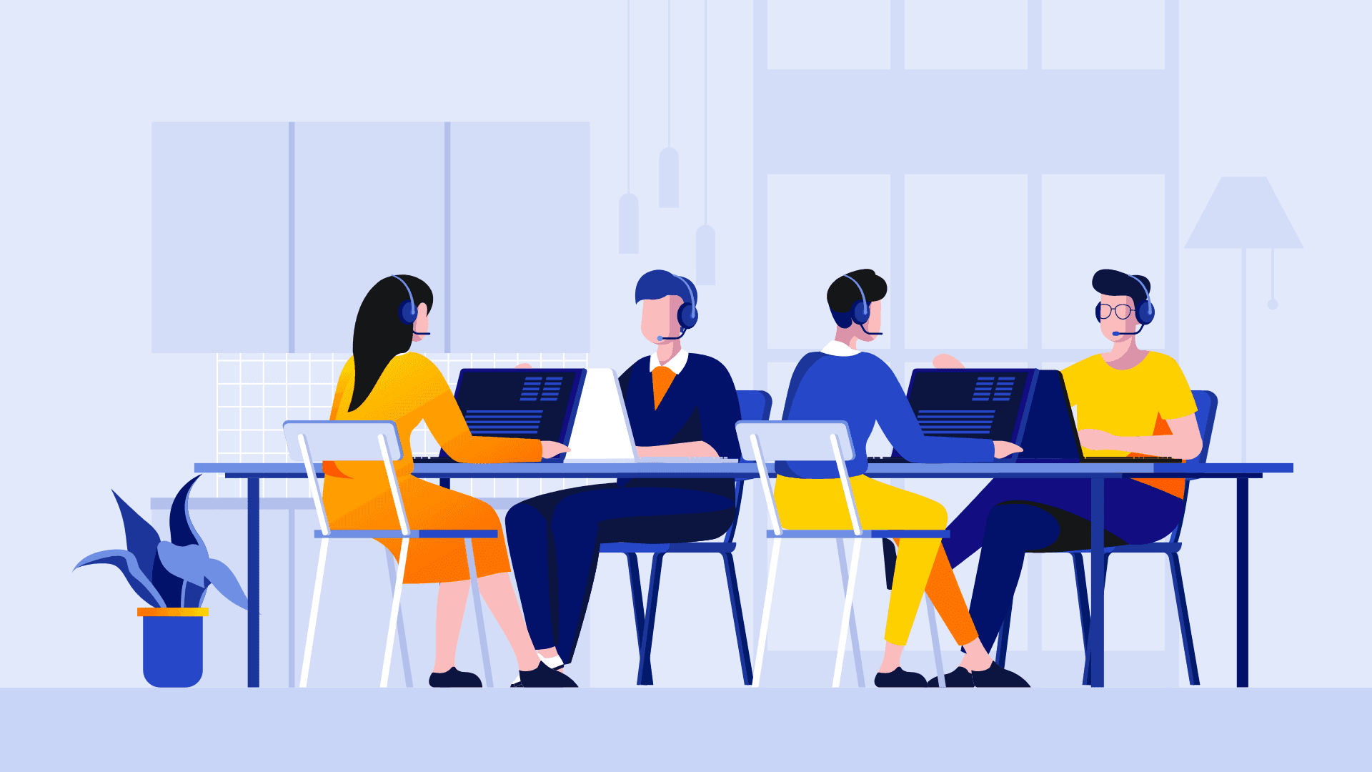 A customer support team working in the office.