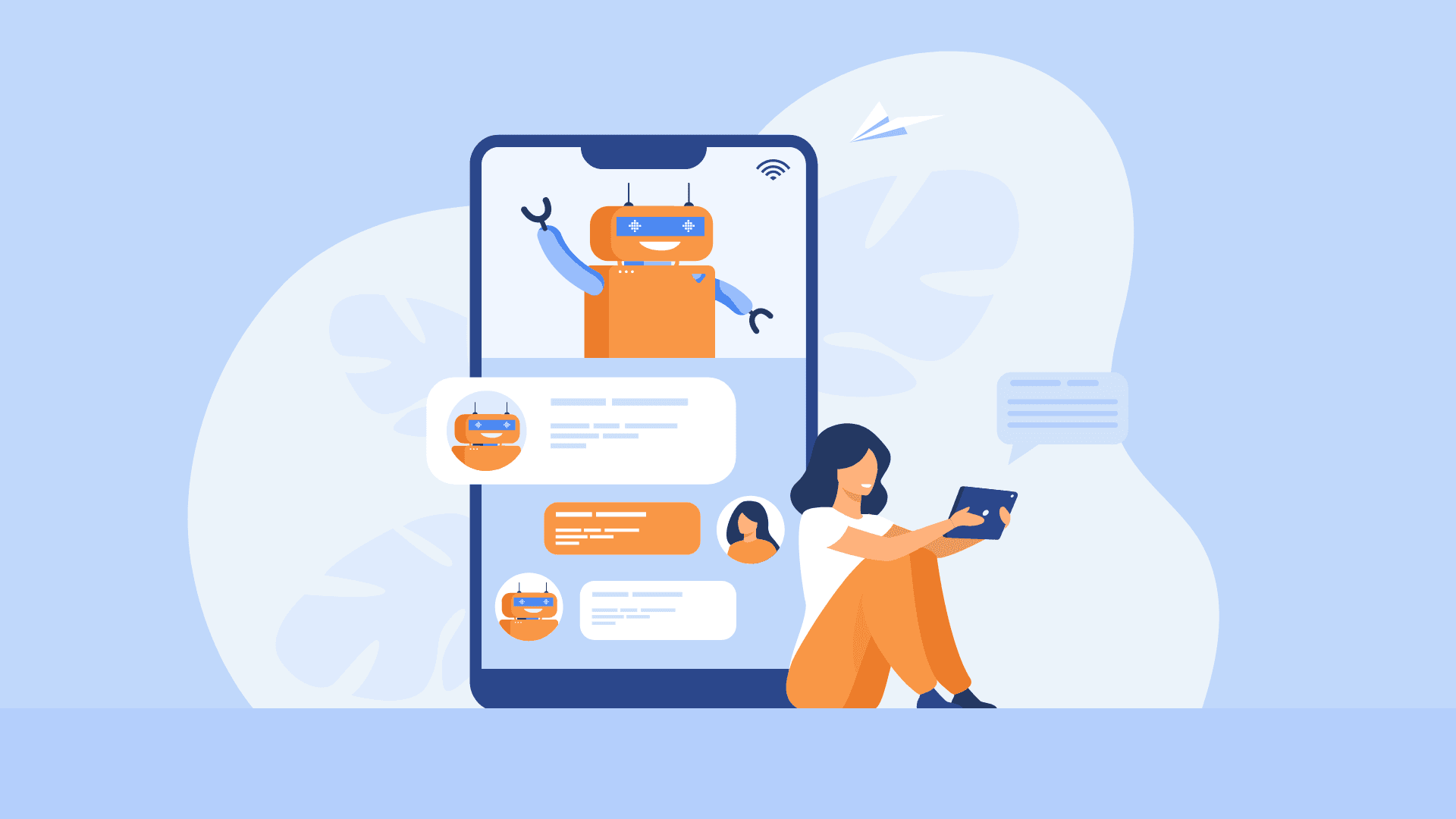 Woman talking with a ManyChat bot.
