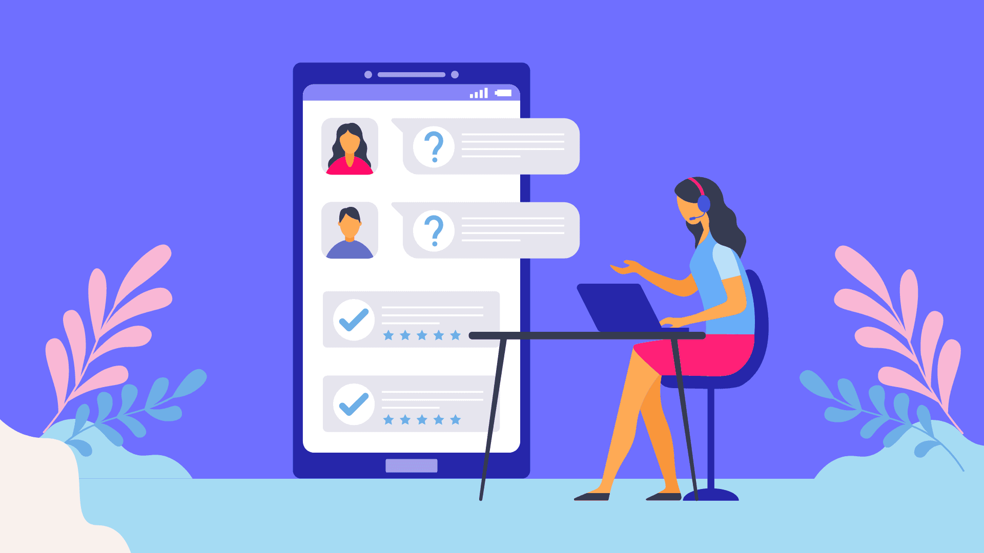 A woman with headphones providing a customer support.