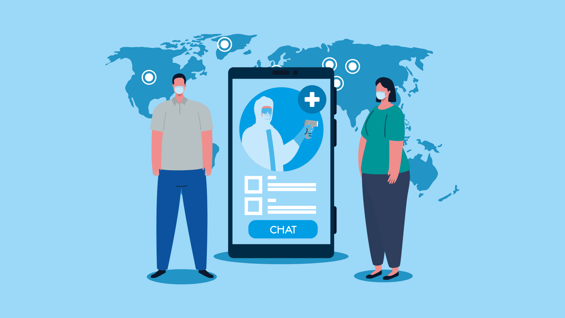 People with face masks using Covidu, the covid19 chatbot.