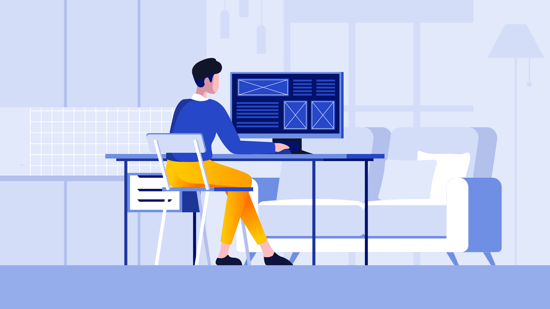 A UX designer working on a website wireframe.