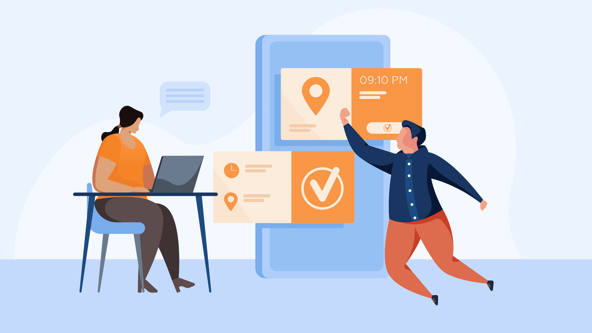 A woman with a laptop and a man working on Airtable integrations in Integromat.